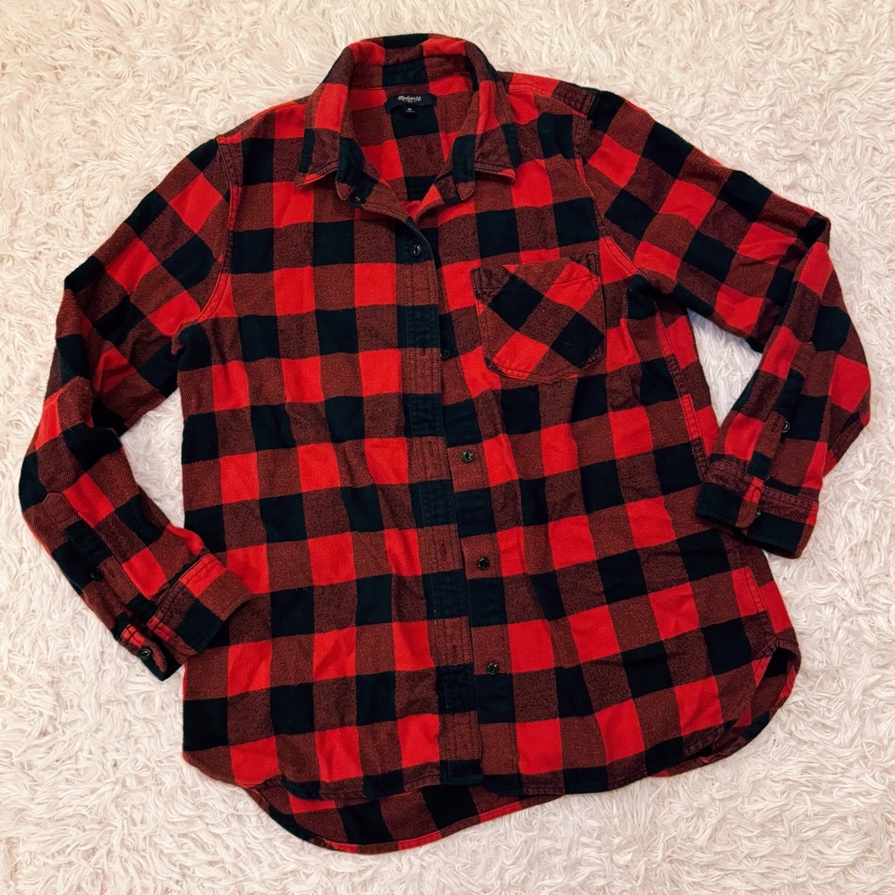 Madewell Red and Black Plaid Flannel Button-Down Top 100% Cotton